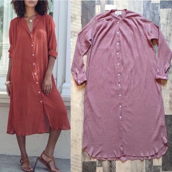 Mille Jasmine Midi Dress Cotton Gauze Button-Front - Picture 1 of 6